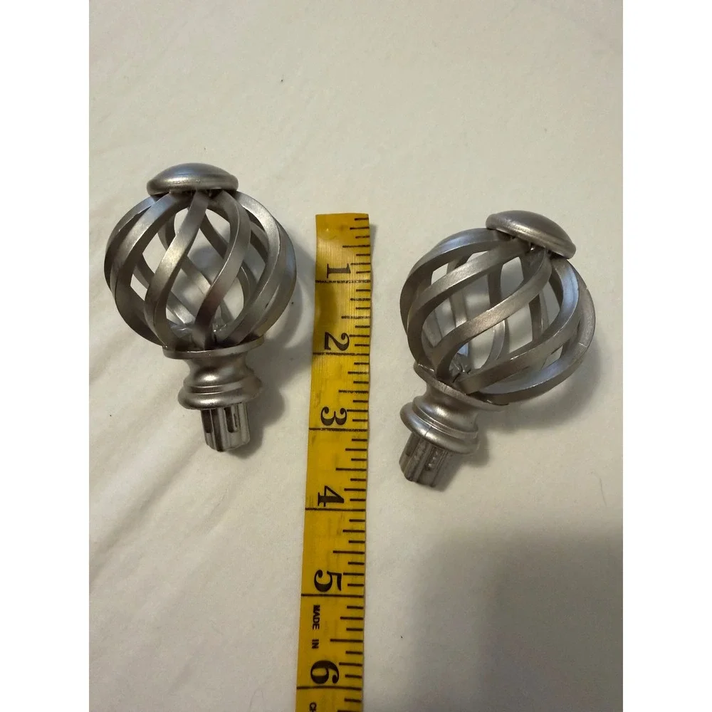 Brushed Silver Twisted Cage Curtain Rod Finials Set of 2 Birdcage Design Plastic